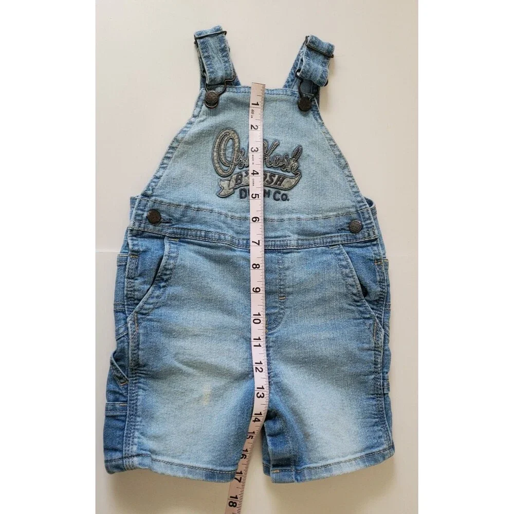 Oshkosh B'Gosh Blue Denim Overalls 18 Months Snap Bottom Shorts Embroidered Logo